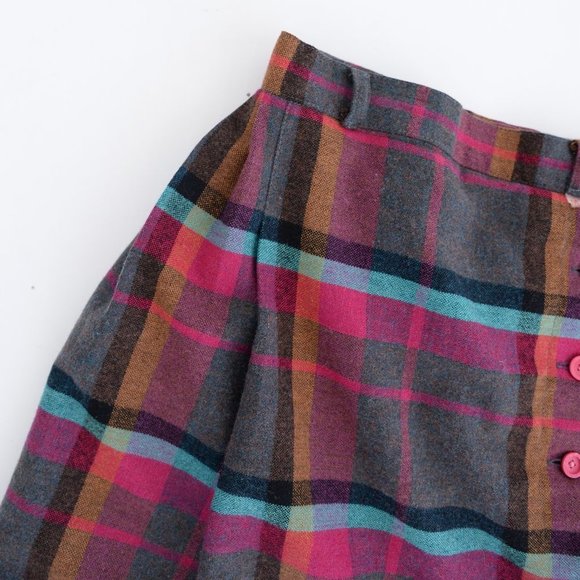 Vintage  Multi-Colour Plaid A-Line High Waisted Skirt - Picture 6 of 8